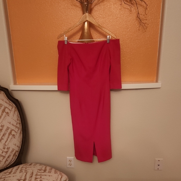Carolina Herrera Bold Red Off-Shoulder Dress. Made in Italy